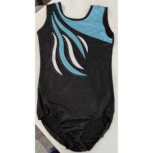 Gymnastics / Dance Leotard Girls Size 16 Shimmer Black Blue White Rhinestones